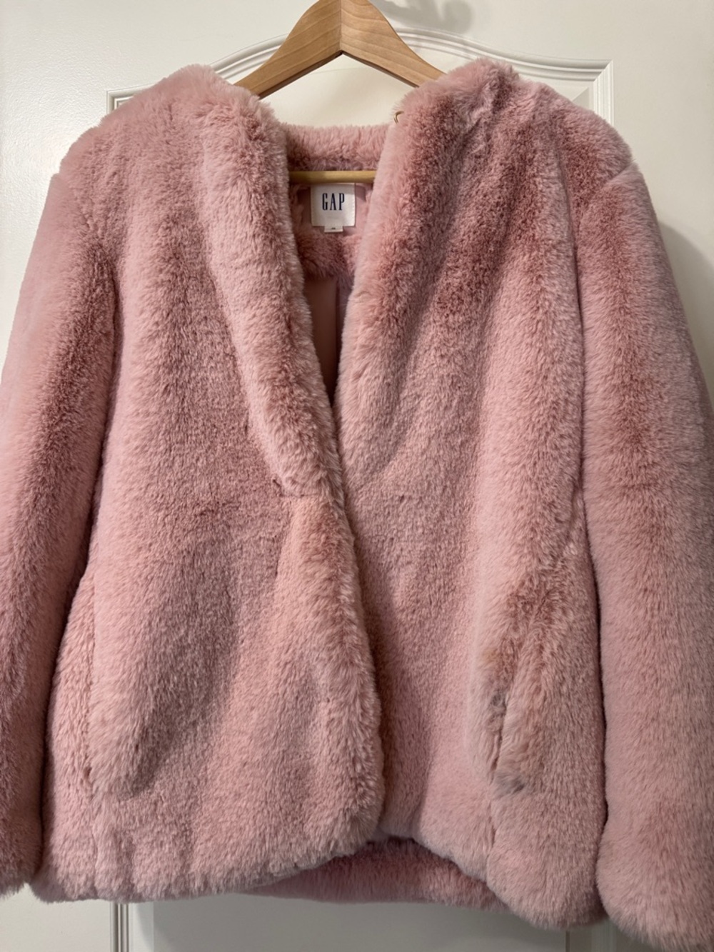 GAP Plush Faux Fur Jacket in Blush Pink